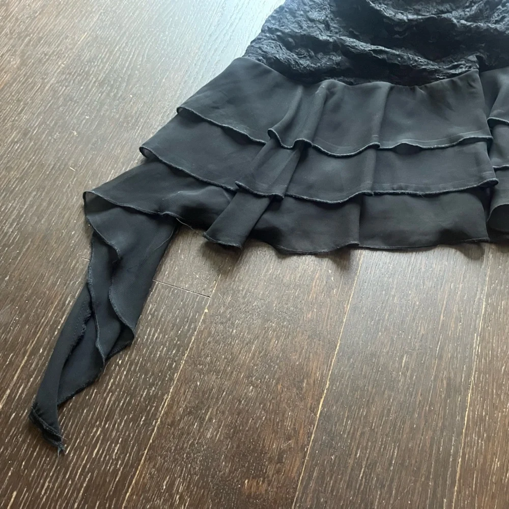 Vintage Black lace halter tie-up asymmetrical evening dress XS - Picture 3 of 15